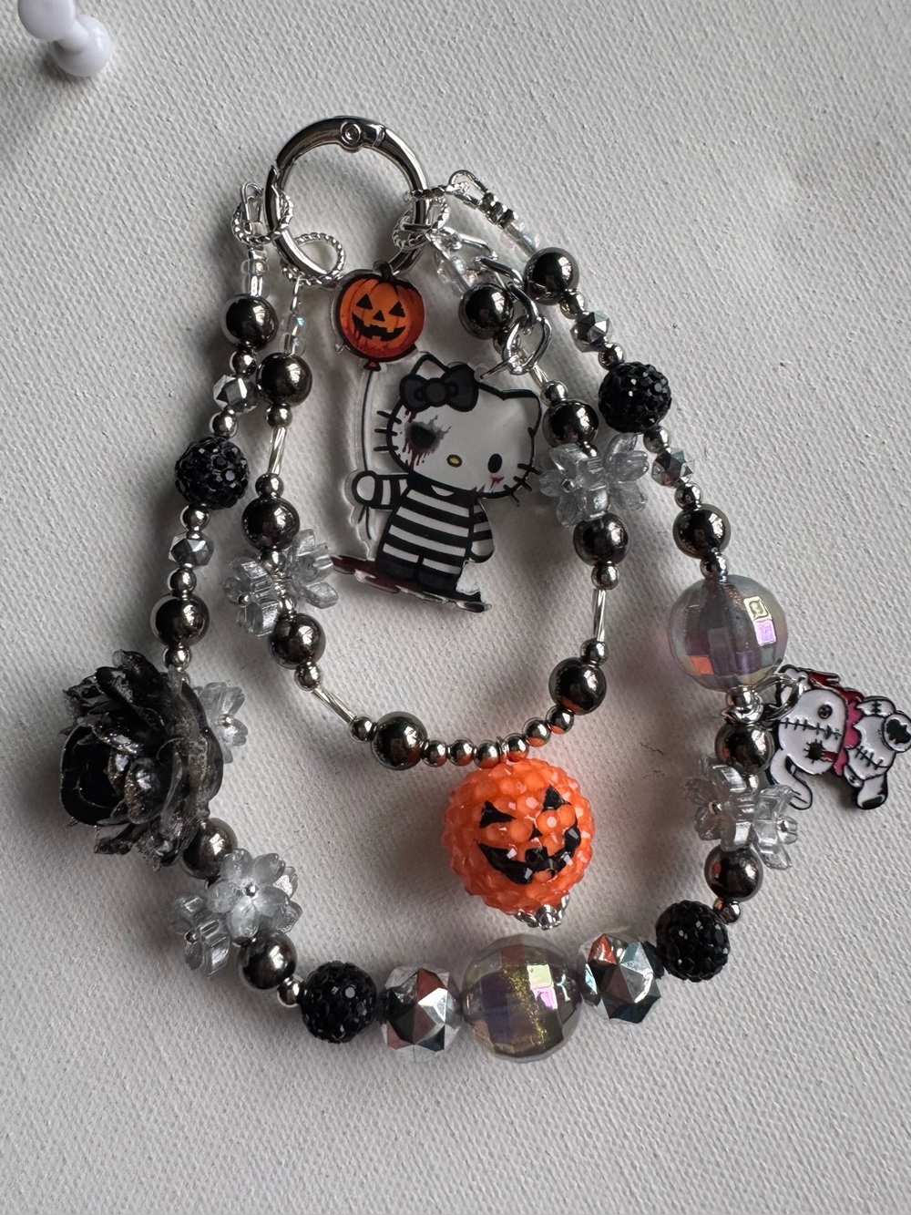Hello Kitty Halloween Phone Charm.Black, Orange & Silver